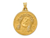 14K Yellow Gold Polished and Satin Face of Jesus Medal Hollow Pendant