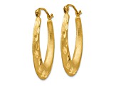 14k Yellow Gold 1 1/16" Satin Diamond-cut Hoop Earrings