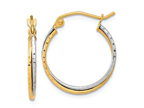 10k Yellow Gold and 10k White Gold 3/4" Diamond-Cut Twisted Hoop Earrings