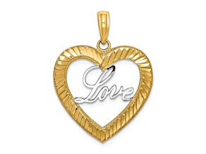 14k Two-tone Gold Diamond-Cut Love Heart Pendant