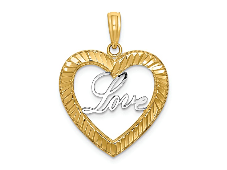 14k Two-tone Gold Diamond-Cut Love Heart Pendant