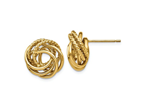 14k Yellow Gold 13mm Textured Love Knot Stud Earrings