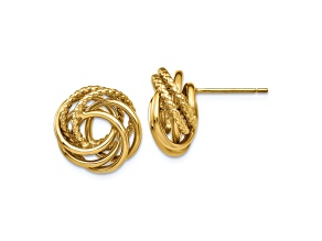 14k Yellow Gold 13mm Textured Love Knot Stud Earrings