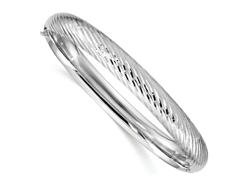 Picture of Rhodium Over 14k White Gold 8mm Textured and Diamond-Cut Hinged Bangle