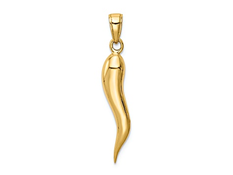 14k Yellow Gold Large 3D Italian Horn Pendant