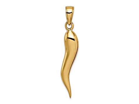 14k Yellow Gold Large 3D Italian Horn Pendant