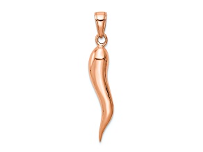 14k Rose Gold Large 3D Italian Horn Pendant