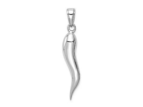 14k White Gold Large 3D Italian Horn Pendant