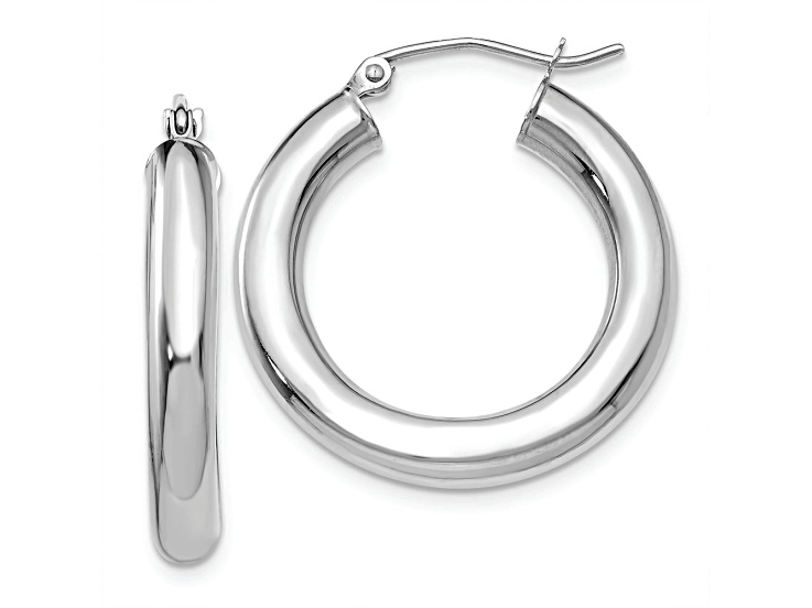 Rhodium Over 14k White Gold Polished 1" Tube Hoop Earrings