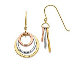 14K Tri-color gold Circle Dangle Earrings