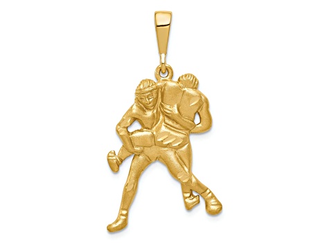 14k Yellow Gold Satin and Diamond-Cut Wrestlers Pendant