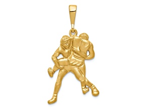 14k Yellow Gold Satin and Diamond-Cut Wrestlers Pendant