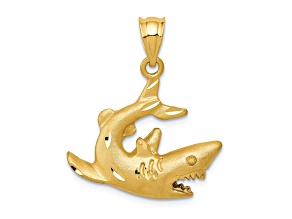 14k Yellow Gold Diamond-Cut and Satin Shark Pendant