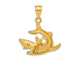 14k Yellow Gold Diamond-Cut and Satin Shark Pendant