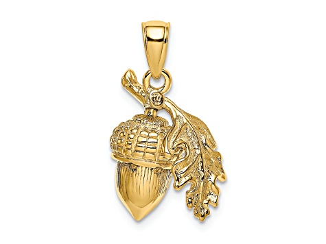 Gold Textured 3D Acorn with Leaf Pendant