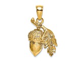 Gold Textured 3D Acorn with Leaf Pendant