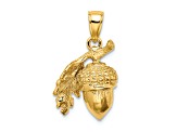 Gold Textured 3D Acorn with Leaf Pendant