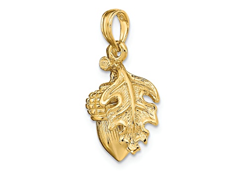 Gold Textured 3D Acorn with Leaf Pendant