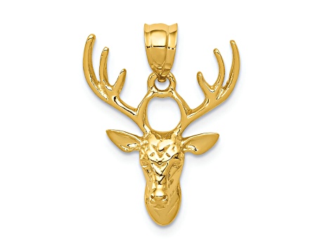 14K Yellow Gold Polished Deer Head Pendant