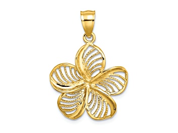 Picture of 14k Yellow Gold Polished and Beaded Textured Plumeria Flower Charm