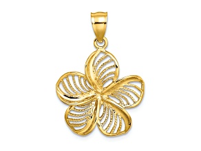 14k Yellow Gold Polished and Beaded Textured Plumeria Flower Charm