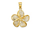 14k Yellow Gold Polished and Beaded Textured Plumeria Flower Charm