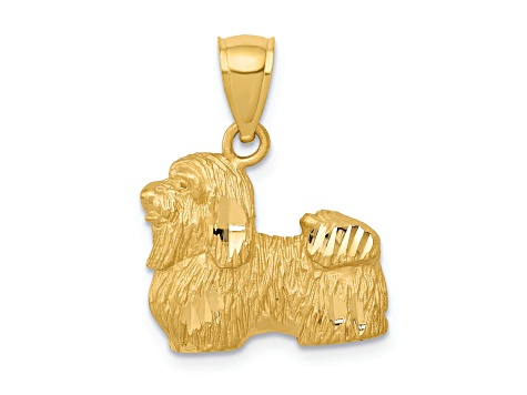 14k Yellow Gold Diamond-Cut and Brushed Shih Tzu Pendant