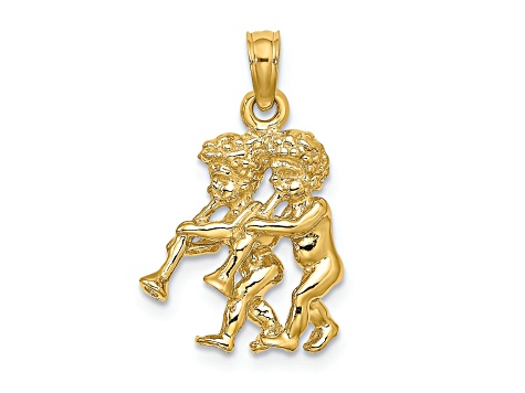14k Yellow Gold 3D Textured Gemini Zodiac pendant