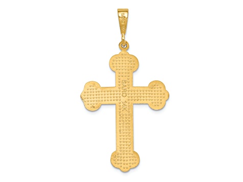 14k Yellow Gold Textured Budded Cross Pendant