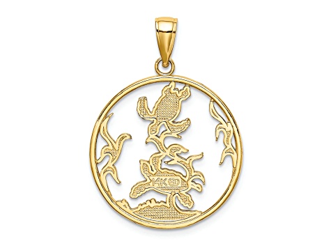 14k Yellow Gold Enamel Sea Turtles In Circle Charm