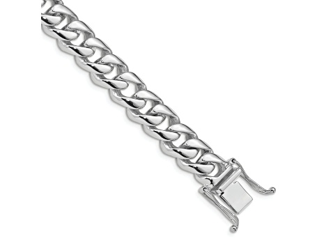 Rhodium Over 14K White Gold 9.6mm Hand-Polished Rounded Curb Link Bracelet