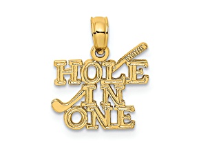 14k Yellow Gold Textured Hole in One with Golf Club Pendant