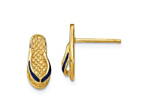 14k Yellow Gold Textured and Blue Enamel 3D Single Flip-Flop Stud Earrings