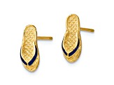 14k Yellow Gold Textured and Blue Enamel 3D Single Flip-Flop Stud Earrings