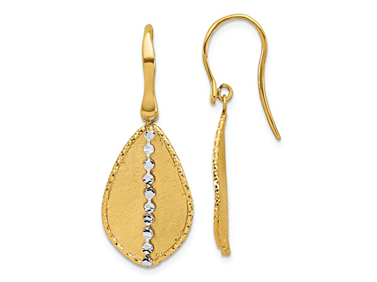 14K Two-tone Gold Polished Satin Teardrop Dangle Earrings