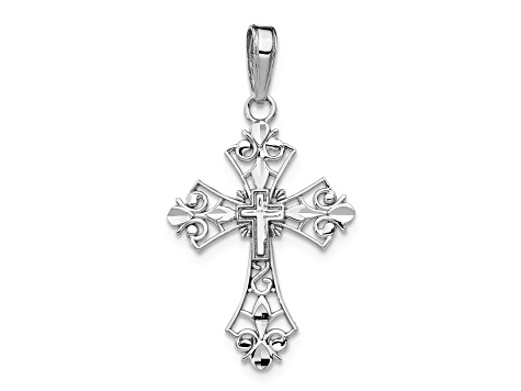 Rhodium Over 14K White Gold Filigree Cross Charm