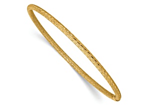 14k Yellow Gold 3mm Satin Finish Diamond-Cut Tube Slip-on Bangle