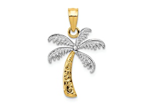 14k Two-tone Gold Palm Tree Pendant