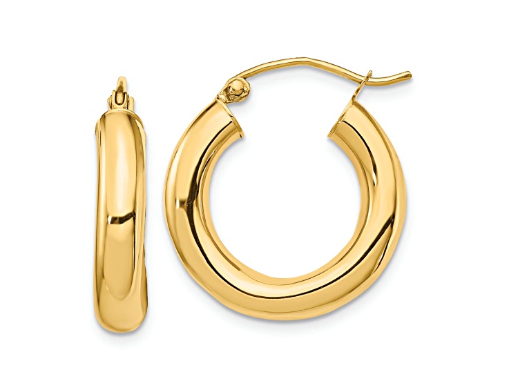 14k Yellow Gold Polished 13/16" Tube Hoop Earrings