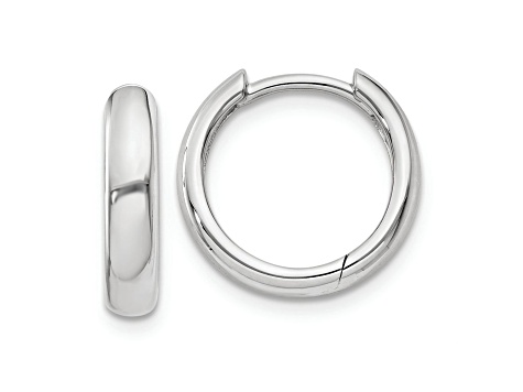 Rhodium Over 14k White Gold 3/8" Round Hinged Hoop Earrings