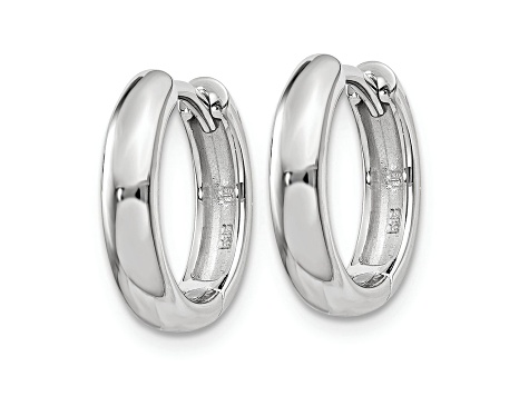 Rhodium Over 14k White Gold 3/8" Round Hinged Hoop Earrings