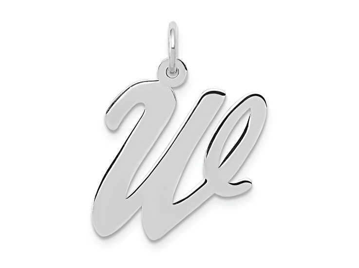 Rhodium Over 14k White Gold Large Script Letter W Initial Charm