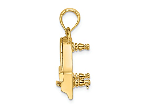 14k Yellow Gold Textured 3D Grand Piano Charm with Top Opens