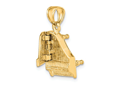 14k Yellow Gold Textured 3D Grand Piano Charm with Top Opens