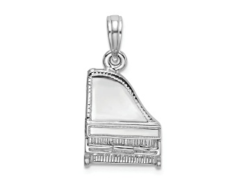 Picture of Rhodium Over 14k White Gold Textured 3D Grand Piano Charm with Top Opens