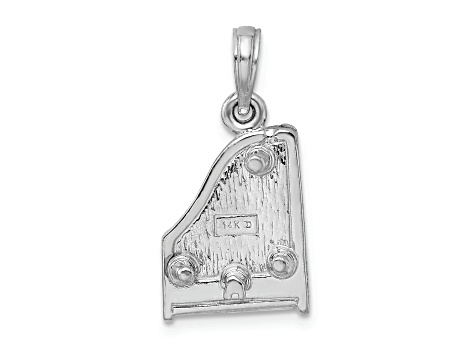 Rhodium Over 14k White Gold Textured 3D Grand Piano Charm with Top Opens