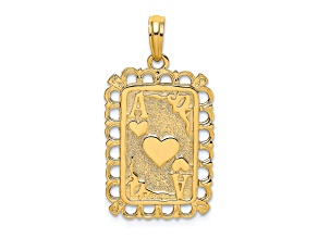 14k Yellow Gold Textured Hearts with Ace Playing Cards Charm