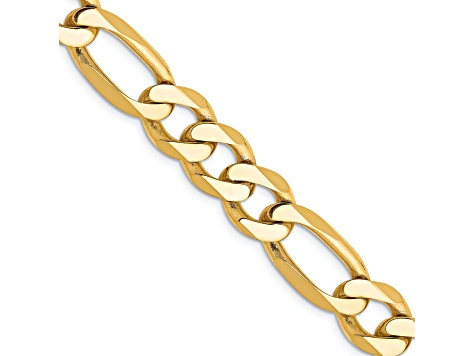 14K Yellow Gold 10mm Flat Figaro Chain Necklace