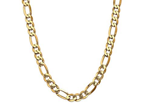 14K Yellow Gold 10mm Flat Figaro Chain Necklace