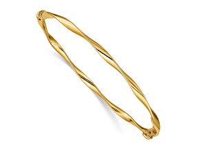 14K Yellow Gold Polished Twisted Hinged Bangle Bracelet